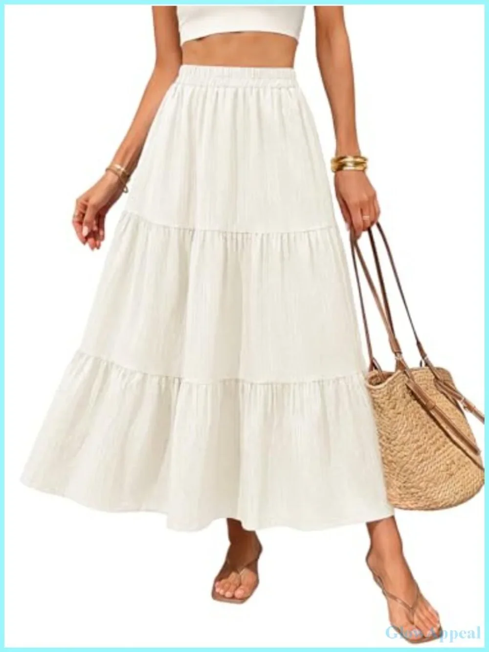 Flowy A-Line Maxi Skirt High Waist Tiered Beach Vacation